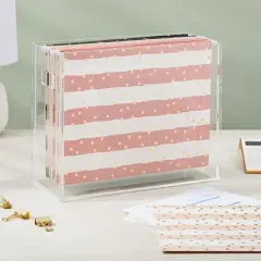 Paper Junkie 12 Pack Striped Decorative Hanging File Folders with 1/5 Tab, Gold Foil Dots, 3 Colors, 11.75 x 9 In