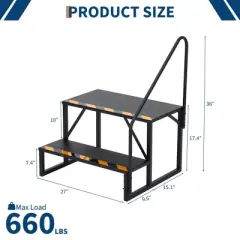 RV Steps with 1 Handrails, Heavy Duty Hot Tub Steps, Portable Mobile Home Stairs Steps, Ladder Stairs for Travel Trailer, Camper, Pool, 2 Step