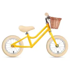 Petimini 12 Inch Kids Beginner Balance Bike with Front Wicker Bakset and Adjustable Seat and Handlebars for 2-6 Year Olds