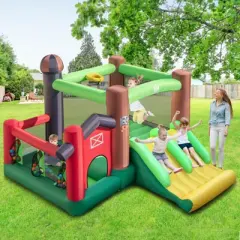 Tangkula Inflatable Bounce House with 735W Blower 6-in-1 Bouncer Castle w/ Double Slides Jump Area Ocean Balls Basketball Rim for Kids Aged 3+