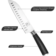 imarku Santoku Knife 7 inch Kitchen Knife Ultra Sharp Japanese Chef Knife, German HC Stainless Steel 7Cr17Mov, Ergonomic Pakkawood Handle, Black