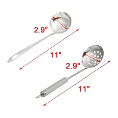 Unique Bargains Cooking Stainless Steel Soup Ladle Slotted Ladle 11&rdquo; Length Silver Tone Set of 2