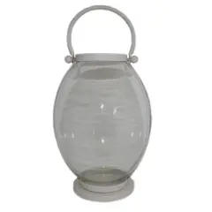 Essential Decor & Beyond White Metal and Glass Minimalist Lantern