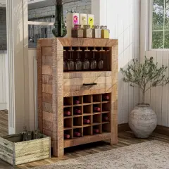 Audrey Rustic Mango Wood Wine Cabinet Natural - Furniture Of America