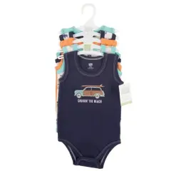 Hudson Baby Infant Boy Cotton Sleeveless Bodysuits 5pk, Surf Car