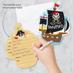 Big Dot of Happiness Pirate Ship Adventures - Shaped Fill-In Invitations - Skull Birthday Party Invitation Cards with Envelopes - Set of 12