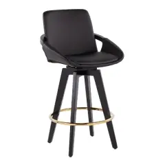 Set of 2 Cosmo PU Leather/Metal/Wood Counter Height Barstools Black/Gold - LumiSource