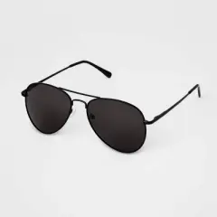 Men's Aviator Metal Sunglasses - Goodfellow & Co&trade; Black: Spring-Hinged Temple, Full Rim, Maximum UV Protection