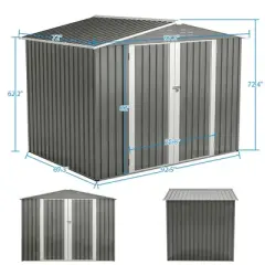 8 x 6 FT Outdoor Waterproof Garden Tool Storage Sheds with Metal Foundation with Floor Frame,with Lockable Doors & Air Vents, for Backyard, Lawn, Gray