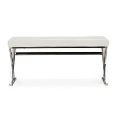 Herald Modern and Contemporary Stainless Steel and Faux Leather Upholstered Rectangle Bench - White - Baxton Studio