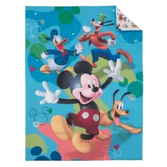 Disney Mickey Mouse Blue, Red, and Green, Donald Duck, Pluto, and Goofy, Fun Starts Here 4 Piece Toddler Bed Set