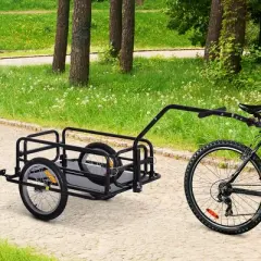 Aosom Foldable Bike Cargo Trailer Cart with Hitch, 88 lbs. Capacity, 16' Wheels, Black