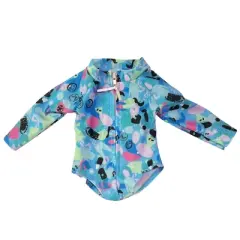 Sophia&rsquo;s Colorful Collage Print Long Sleeve Rash Guard Swimsuit for 18" Dolls, Blue