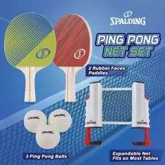 Spalding Ping Pong Set, Adjustable & Durable Table Tennis Net with 2 Rubber-Faced Paddles and 3 Ping Pong Balls