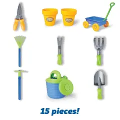 Kidoozie My First Gardening Set, Kids Gardening Tools, 15 piece set, Includes Wagon, Watering Can, Pots, and More, For Kids Ages  2 Years and Up