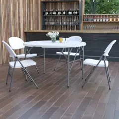 Flash Furniture 4-Foot Round Bi-Fold Granite White Plastic Banquet and Event Folding Table with Carrying Handle