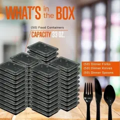 SQUATZ 50 Meal Prep Containers with Lids for Adults - Black