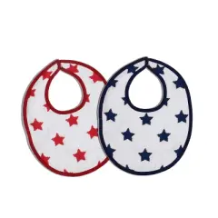 Bacati - Stars Navy/Red Ikat Muslin 4 pc set of Bibs & Burp Cloths Set