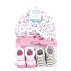 Hudson Baby Infant Girls Turban and Socks Set, Wild Flower, One Size