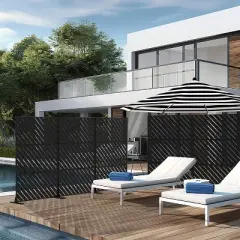 PexFix 72" x 47" Diagonally Parallel Metal Privacy Screen Freestanding Outdoor Divider Panel for Patio Deck Balcony Heavy Duty Base Weatherproof Black