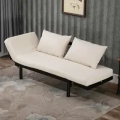 HOMCOM Single Person Chaise Lounger, Modern Sofa Bed with 5 Adjustable Positions, 2 Large Pillows, and Birch Legs
