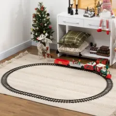Qaba Electric Train Set for Kids, Battery-Powered Christmas Train Toy Set with Sounds & Lights, Classic Toy Train Set with Gifts Box for 3-8 Years Old
