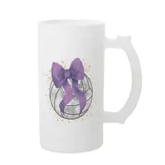 Elanze Designs Freezable Beer Stein Mug With Thumb Grip Handle, 16 Ounce Frosted Glass, Volleyball With Purple Bow