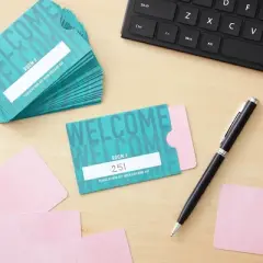 Stockroom Plus 500 Pack Hotel Key Card Envelopes, Key Sleeve for Residents, Motel, Printed Card Sleeves, Welcome Guests, Teal, 2.4x3.5 in