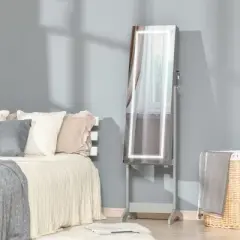 HOMCOM Floor Standing Jewelry Cabinet with LED Light, Lockable Jewelry Organizer with Full-Length Mirror, and 4 Adjustable Angles