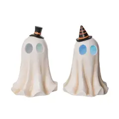 Transpac Vintage Light Up Ghost Figurine Set of 2 Halloween Home Decorations Decorative Objects Polyester