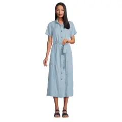 Lands' End Women's Indigo Tencel Button Front Midi Dress