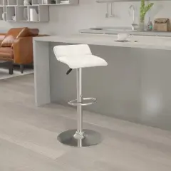 Emma and Oliver 2 Pack Contemporary Vinyl Adjustable Height Barstool with Quilted Wave Seat and Chrome Base