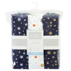 Hudson Baby Unisex Baby Quilted Cotton Swaddle Wrap 3pk, Metallic Stars, 0-3 Months