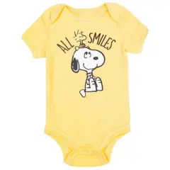 PEANUTS Woodstock Snoopy Baby Bodysuit Jogger Pants Bib and Hat 4 Piece Outfit Set Newborn to Infant 