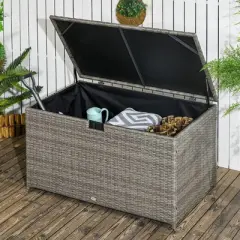 Gulches 113 Gallon Deck Box, Rattan Outdoor Storage Box, Waterproof Storage Container for Indoor,  Furniture Cushions, Pool Toys, Garden Tools, Gray