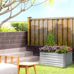 Outsunny Raised Garden Bed, Galvanized Elevated Planter Box with 2 Trellis Tomato Cages, Reinforcing Rods, 4' x 3' x 2', Silver