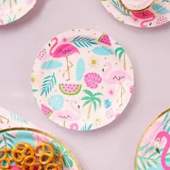 Sparkle and Bash 48 Pack Tropical Pink Flamingo Paper Plates for Luau Birthday Party Supplies Decorations, 7 in
