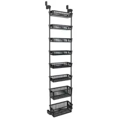 Smart Design 8-Tier Over The Door Hanging Pantry Organizer with 6 full Baskets and 2 Deep Baskets Black: Steel Kitchen Storage, 77" Height