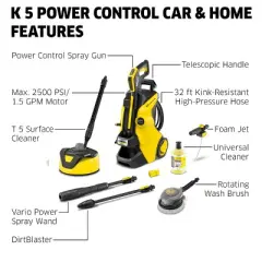Karcher K 5 Power Control CHK Electric Pressure Washer, Max 2500 PSI, 1.5 GPM