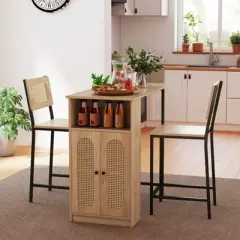 Tangkula 3 PCS Bar Table and Chairs Set w/ 2 Bar Stools & Storage Shelves Backrests