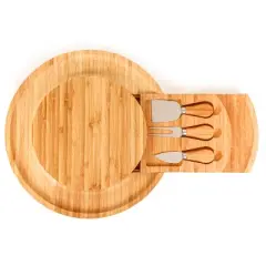 BergHOFF Bamboo 4Pc Multi-level Cheese Board Set, Stainless Steel Cheese Knives, 13x1.5"