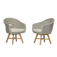 Christopher Knight Home Ione Outdoor Aluminum, Rattan and Acacia Dining Arm Chair with Cushion (Set of 2)