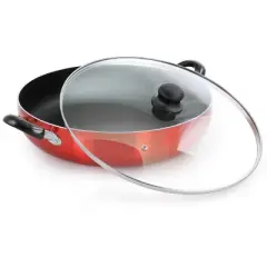 Better Chef 12 Inch Red Aluminum Deep Fryer Pan with Glass Lid