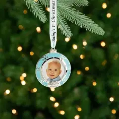 Northlight 3" Blue Silver-Plated Baby's First Christmas Ornament with European Crystals