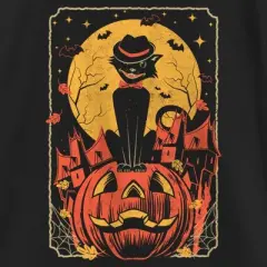 Girl's Lost Gods Halloween Retro Cat Scene T-Shirt