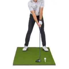 GoSports Golf Hitting Mat - PRO 5 x 3 ft - 5 mm Artificial Turf Training Mat for Indoor/Outdoor Swing Practice, Includes 3 Rubber Tees - Green