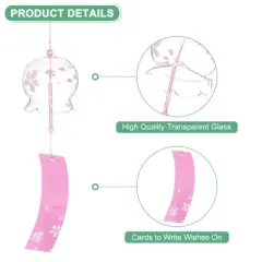 Unique Bargains High Borosilicate Glass Outdoor Garden Patio Wind Chimes Transparent Pink 1 Pack