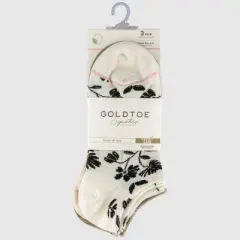 Goldtoe Signature Collection Women's 3pk Fresh Care Inked Floral Liner Socks - Off White/Oatmeal Heather/Khaki 6-9