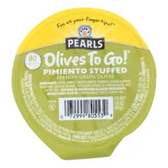 Pearls Olives to Go! Pimiento Stuffed Spanish Green Olives - Case of 12/1.6 oz