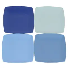 Gibson Home Grayson 4 Piece 10.5 Inch Square Melamine Dinner Plate Set in Assorted Blue